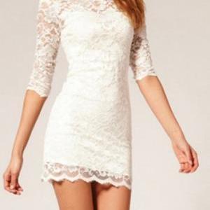 Elegant Short White Lace Dress