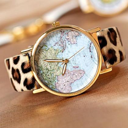 Unique World Map Watches, Leopard Watches