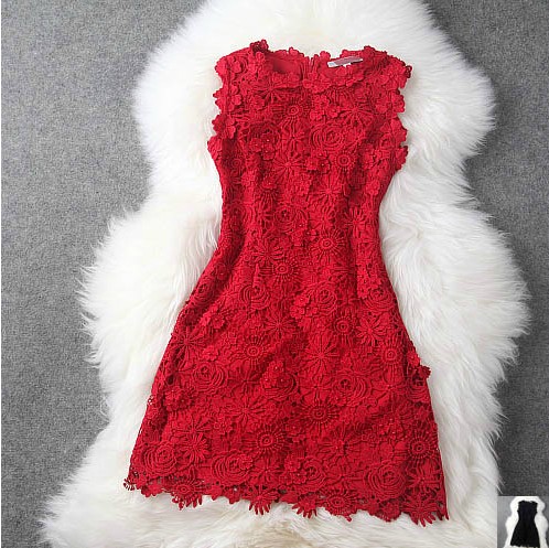 Sleeveless Dress Red Embroidery Beading Embroidery Temperament