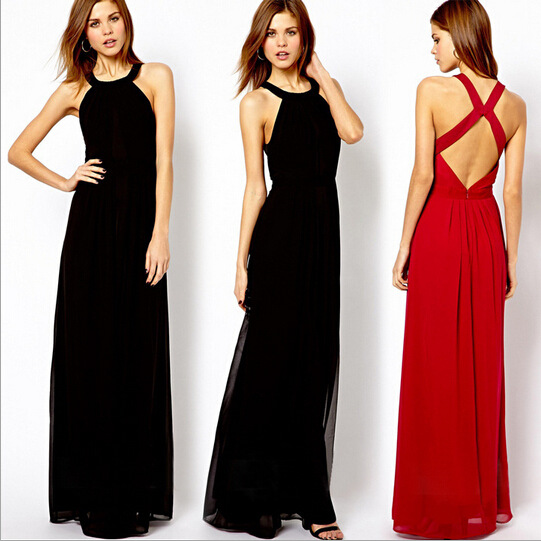 Slim Was Thin And Long Sections Chiffon Halter Dress on Luulla